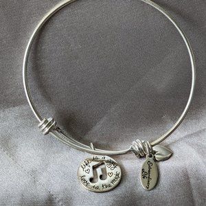 LA Rocks 925 Sterling Life is a Song Dangle Charm Sliding Bangle Bracelet